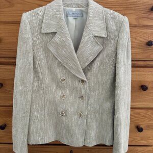 Tahari Cream Herringbone Houndstooth Double Breasted Blazer Women's 8 NWT